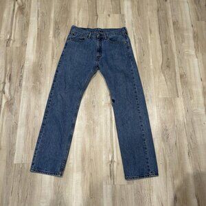 Levis 505 Jeans Mens 32x32 Regular Fit Straight Leg Dark Wash Blue‎